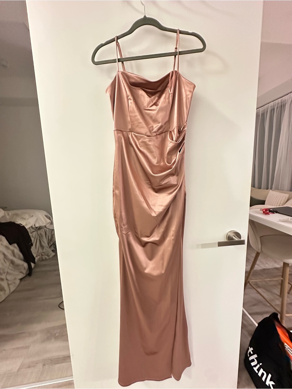 Satin Rose Gold Cowl Neck Slip Dress